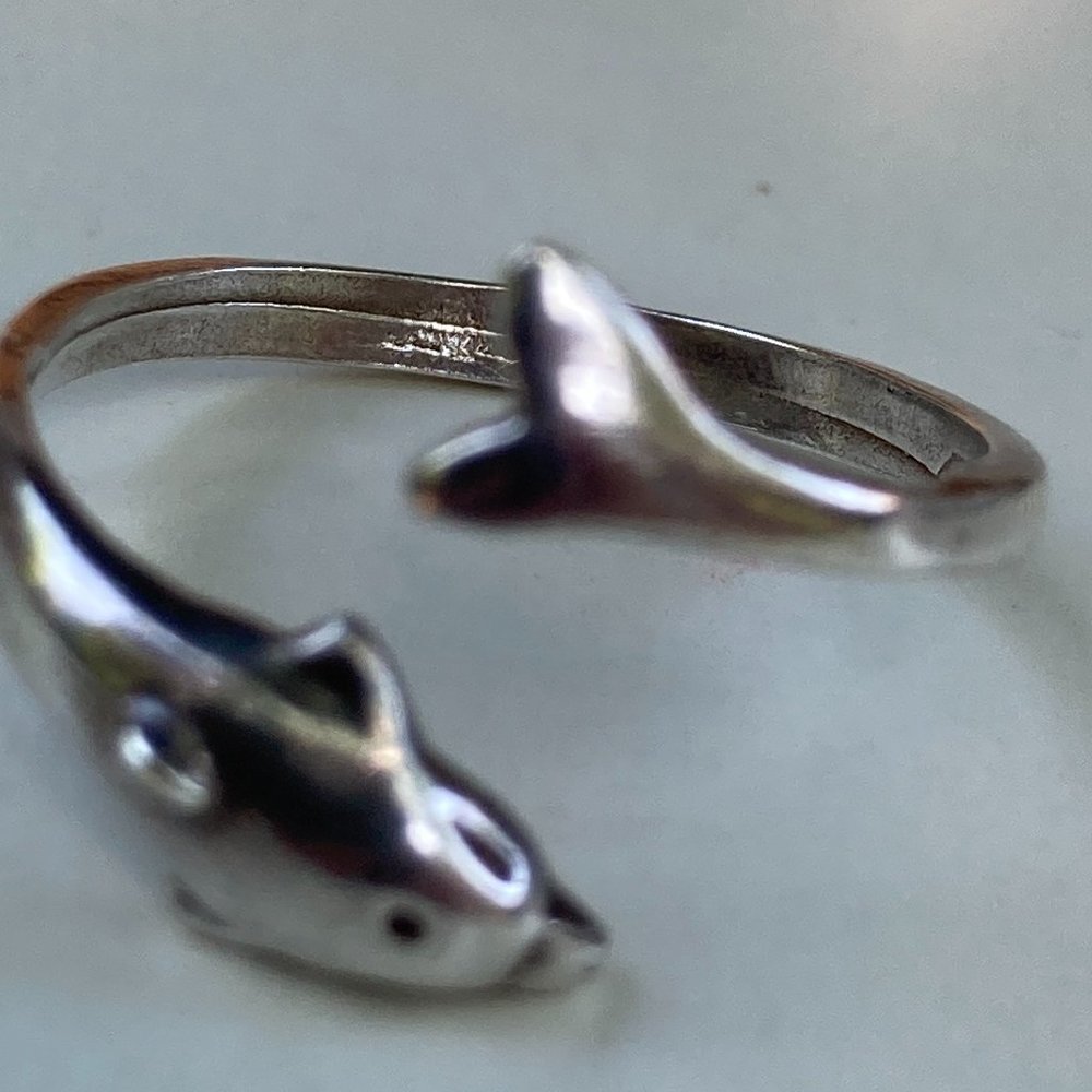 Sterling Silver Dolphin Ring, Adjustable - image 1